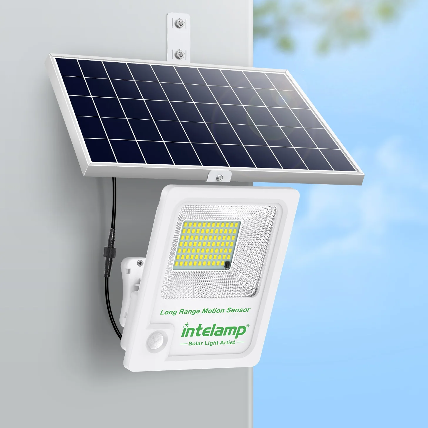 

INTELAMP Solar Motion Sensor Floodlight with Remote Control, High Brightness 2500lm, 18000mAh, Suitable for Various Scenarios