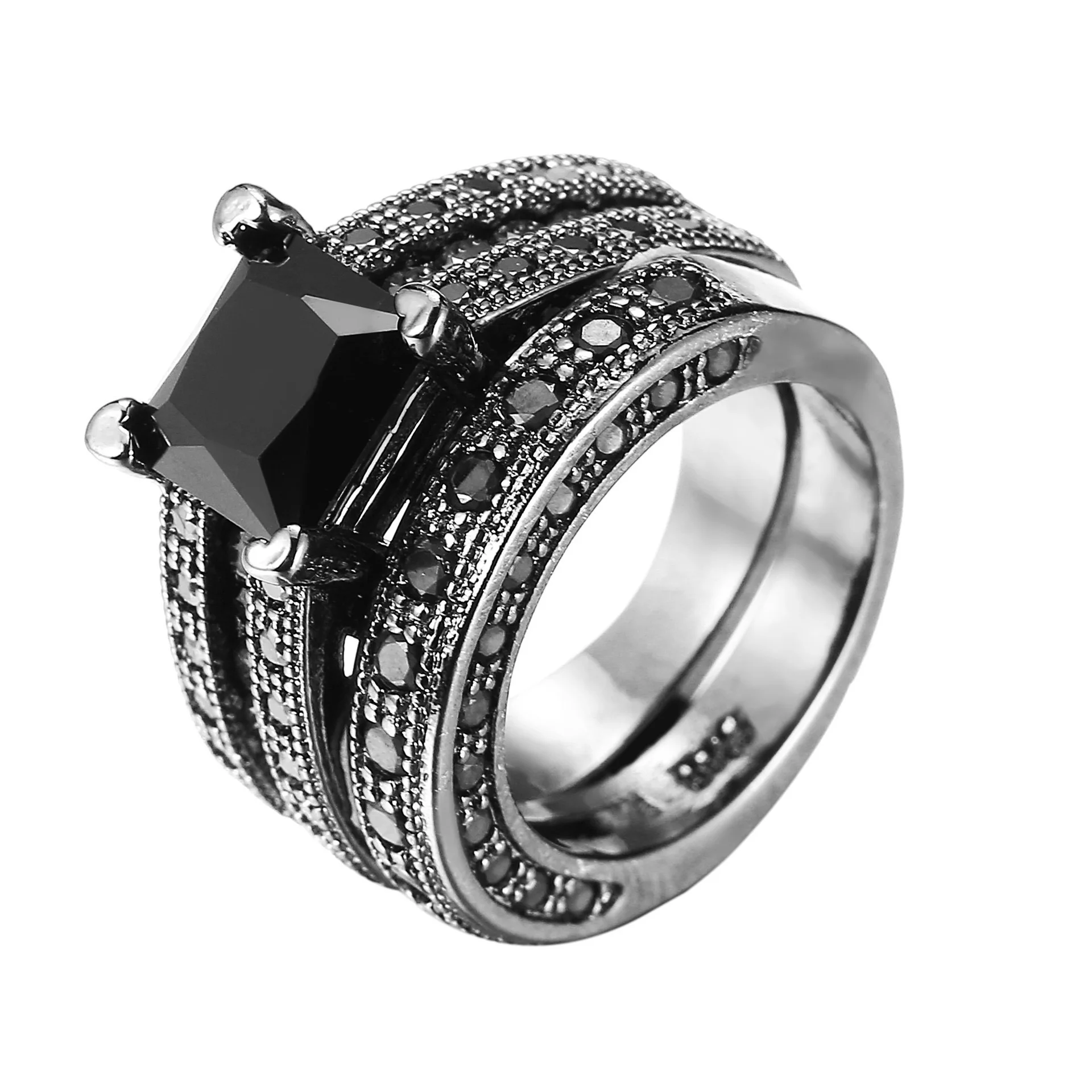 

ZY 14K Black Gold color Black Ring for Women and Men Sapphire Blue Gemstone Garnet Jewelry Ring Set for Couple Free Shipping