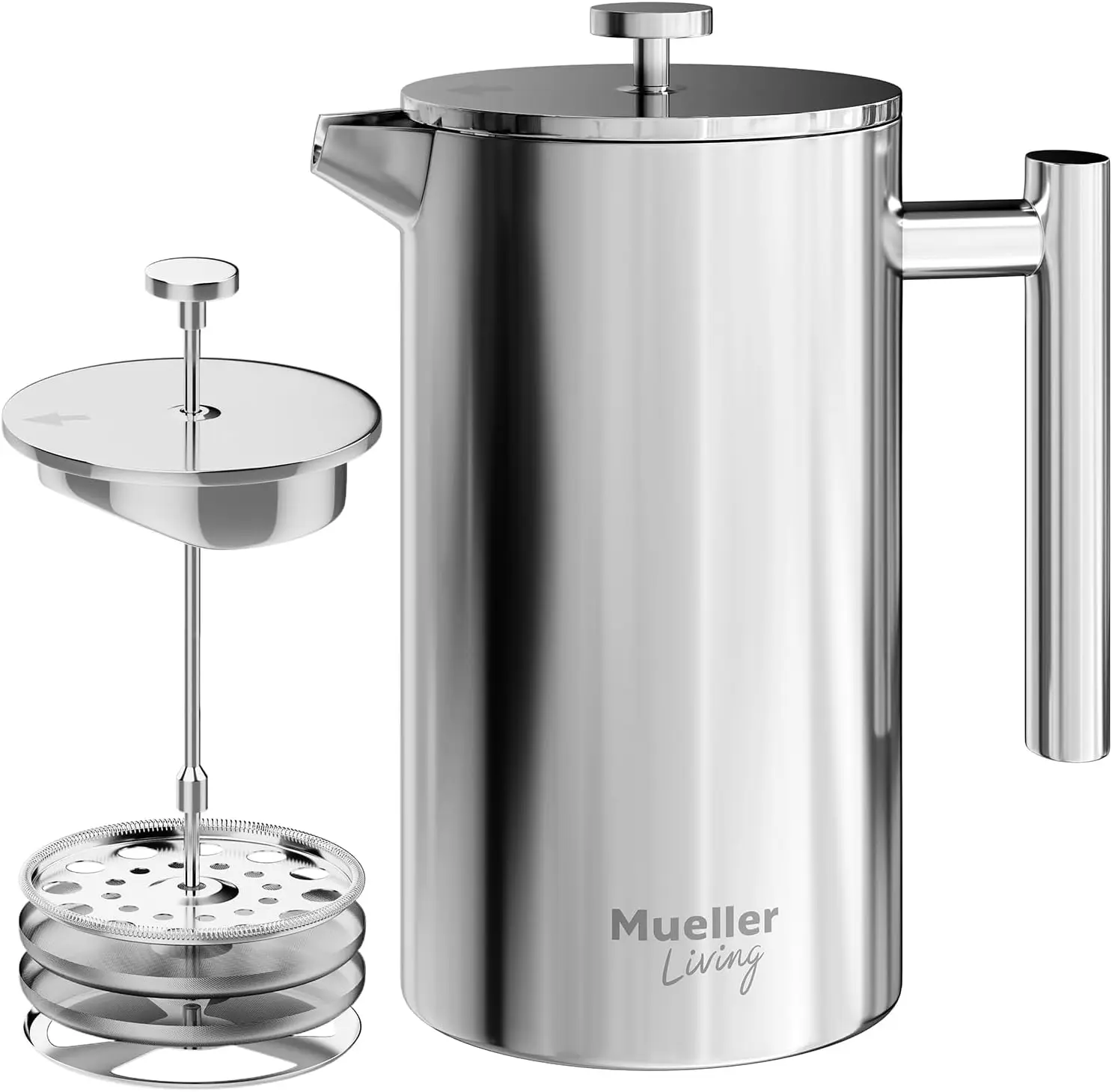 

Living French Press Coffee Maker 34oz, Stainless Steel French Press Coffee, 4 Filter Heat Resistant Double Insulated, Rust-Free,