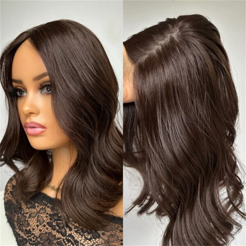 

14-дюймовый короткий волнистый боб с омбре, темно-коричневый, синтетический HD парик спереди, парик для вечеринки, натуральный предварительно выщипанный парик без клея
