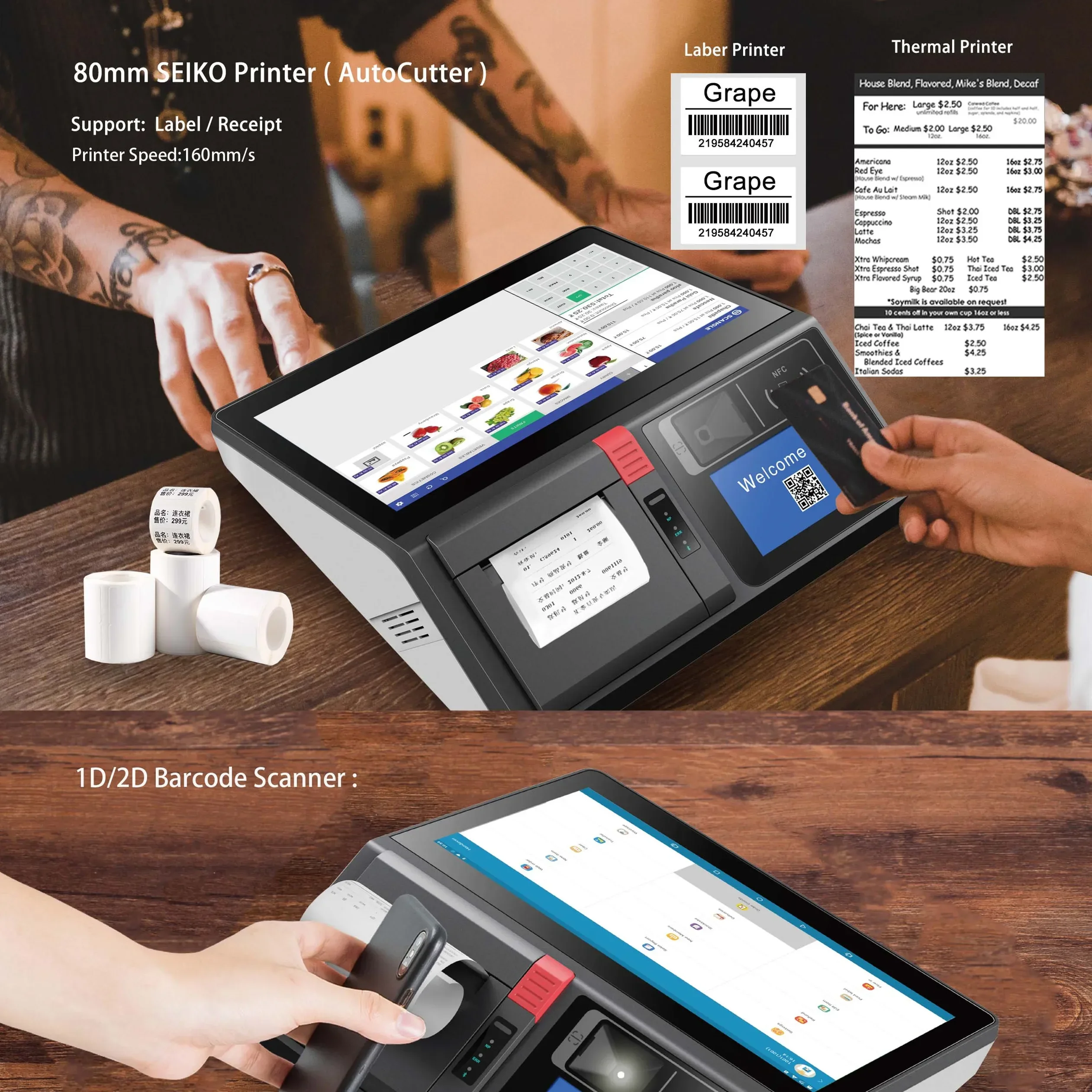 Windows 10 11.6 inch Touch Screen Pos Terminal Retail Shop Mini Desktop All in One POS Android Order Tablet Pos with NFC Reader