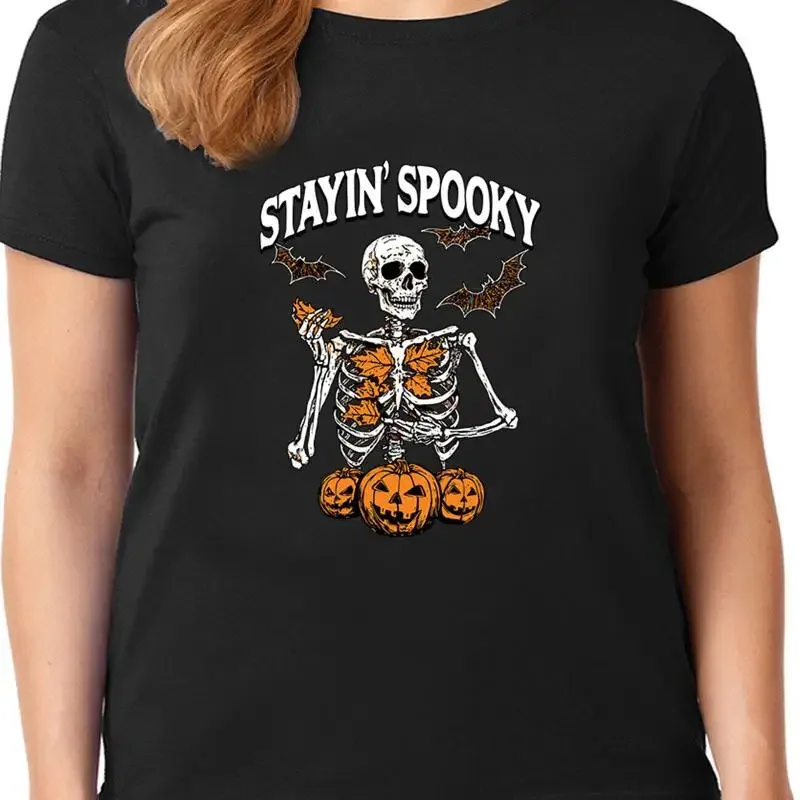 Halloween T Shirt Women Ladies Skeleton Rib Cage Pumpkin Cute Funny Mom