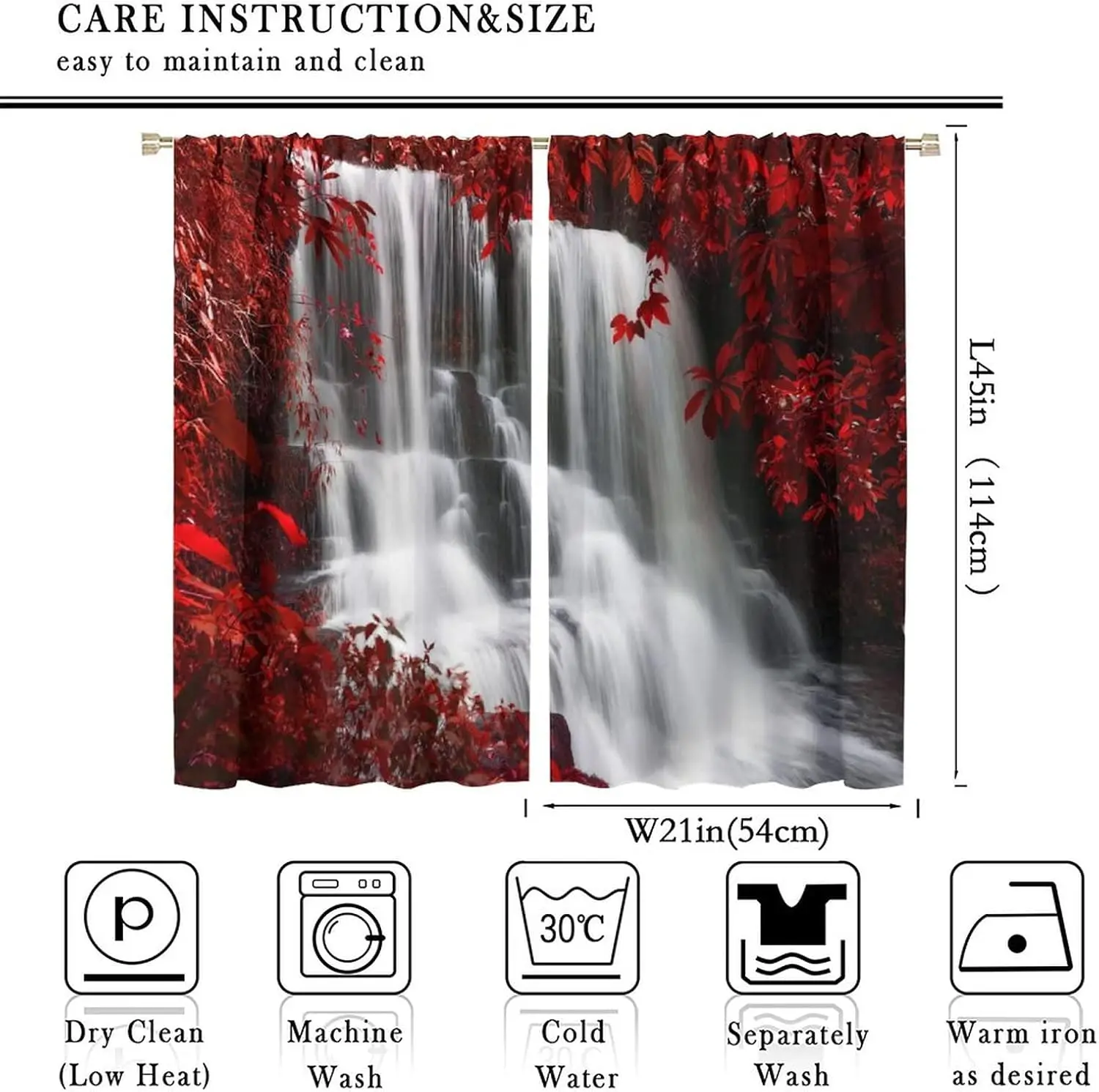Decorative Autumn Waterfall Curtain Pair Red Leaf Home Decor Drapes Panel for Bathroom Bedroom Indoor Sanctuary Window Treatment