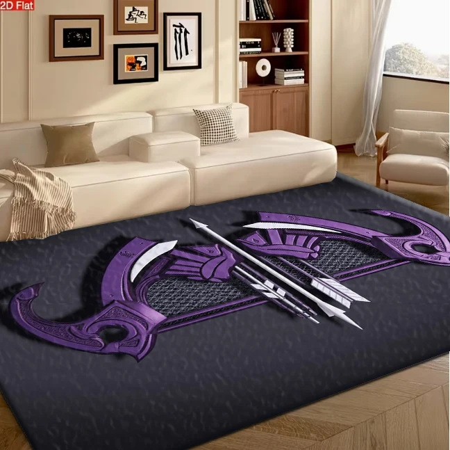 Purple Fantasy Bow Arrow Weapon Carpet Flooring, Game Element Non-Slip Floor Rug for Gaming Room Living Room Bedroom Home Decoration