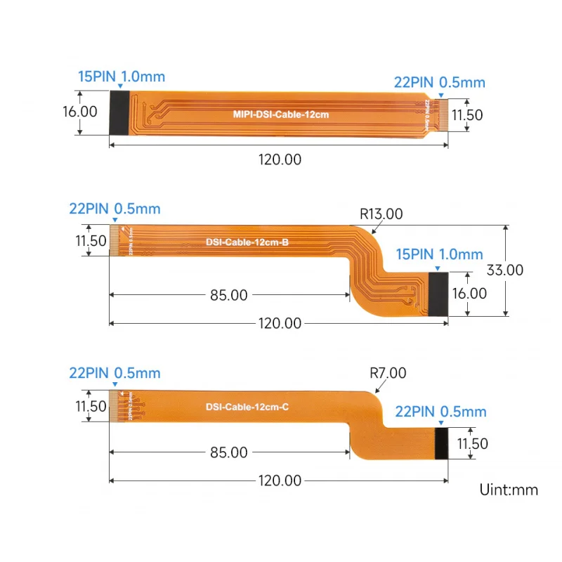 5pcs/lots SKU-32579 Waveshare DSI 12cm FPC Flexible Cable, Options For 22Pin To 15Pin   Dual-plug 22Pin