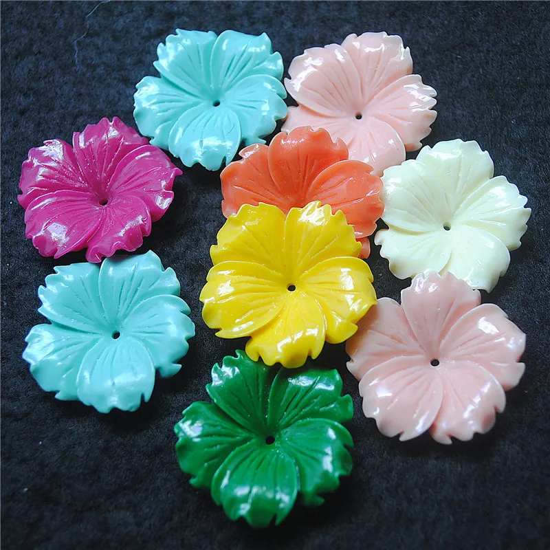 

10PCS New Flower Beads Middle Hole DIY Jewelry Findings Components Clay Materials 30MM Wholesale Beads Many Colors Mixed