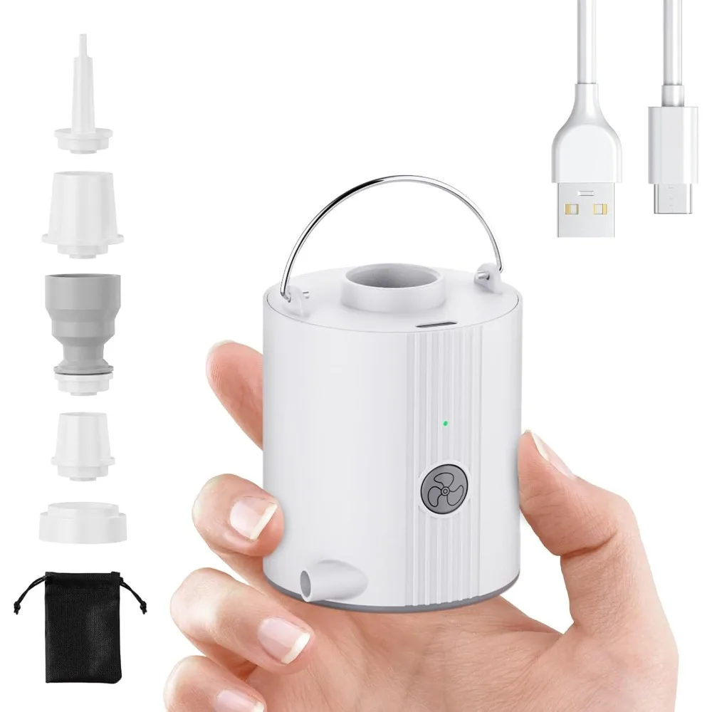 

Portable and Mini Air Pump for Inflatables, Air Mattress Pump with High Power 1600mAh Battery USB Rechargeable,Inflate Deflate