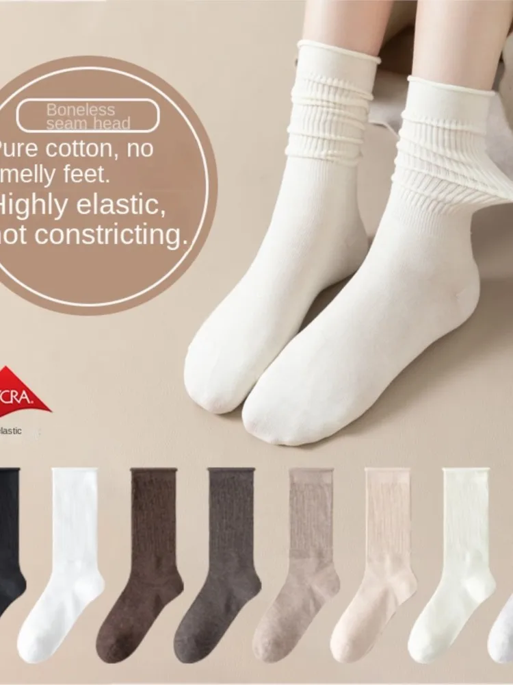 Women's Stacked Mid-Calf Maternity Socks, Pure Cotton Anti-Odor Loose Top Socks for Spring Autumn Winter, 20 Pairs Set