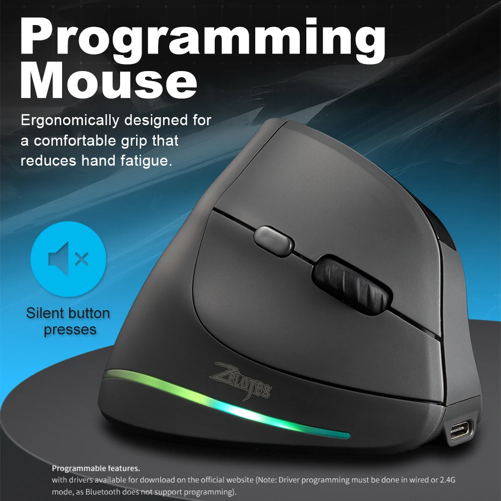 Vertical Mouse Rechargeable Laptops Computer PC Mice Tri-Mode BT+2.4GHz+Wired Adjustable DPI 7 Buttons for PC Laptop  Windows