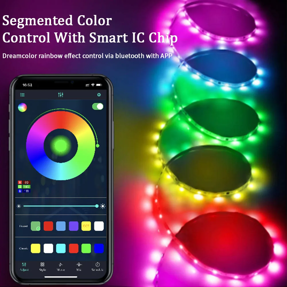 Ws2812 sonho luzes de tira led fita controle app conjunto completo com fonte alimentação + remoto rgb inteligente led luz decoração do quarto