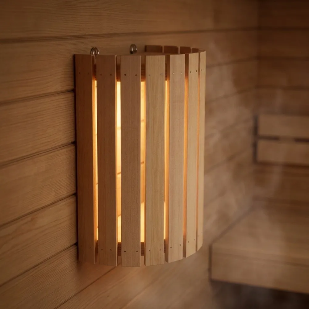 Sauna Room Lampshade Wooden Semi-Cylindrical Rustic Light Cover For Steam Room Sauna Lampshade Bath Accessories