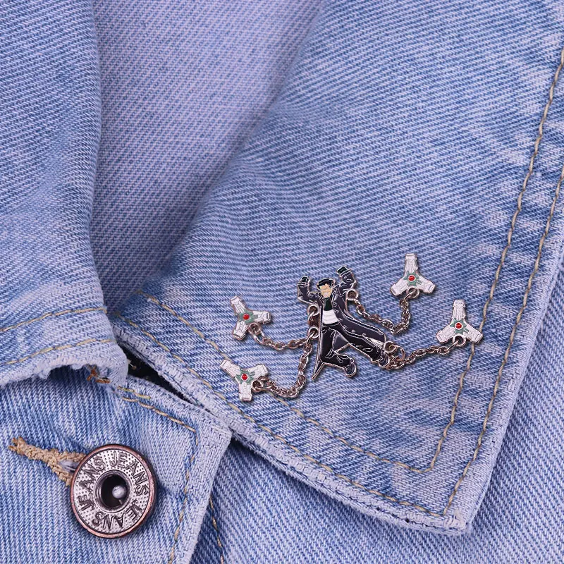 Doctor X Octopus Enamel Lapel Pin with Chain DocOck Badge Comic Books Character Brooch Backpack Decoration Charm Jewelry