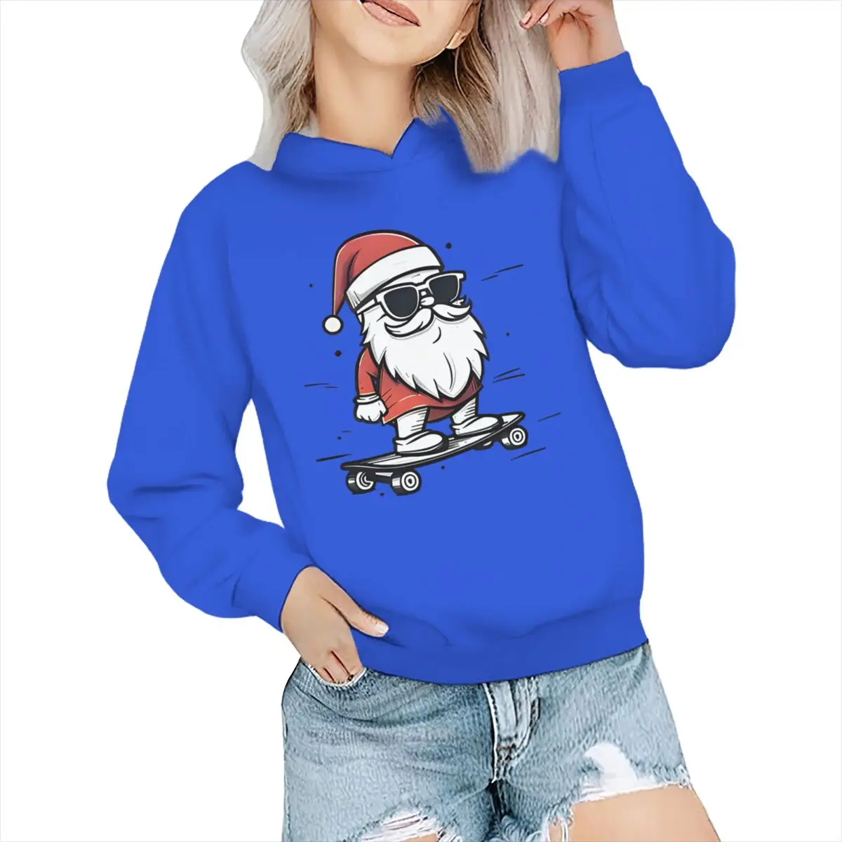 Boys Santa Claus Skateboard Graphic Sweatshirt Hoodie Festive Holiday Outfits Gifts Clothes Christmas Santa Skateboard Hoodies