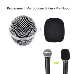 Foam Microphone Mic Cover+Replacement Microphone Grilles for SM58 Beta58A 87A Microphone Replacement Head Steel Mic Head Replace