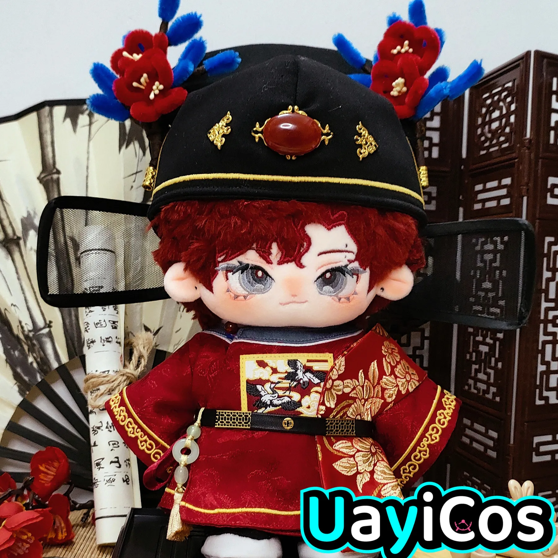 20cm Doll Clothes Examination Champion Deer Horn Hat Ancient Red Hanfu Suit Stuffed Plushies Plush Doll Accessories Anime Toy Ki