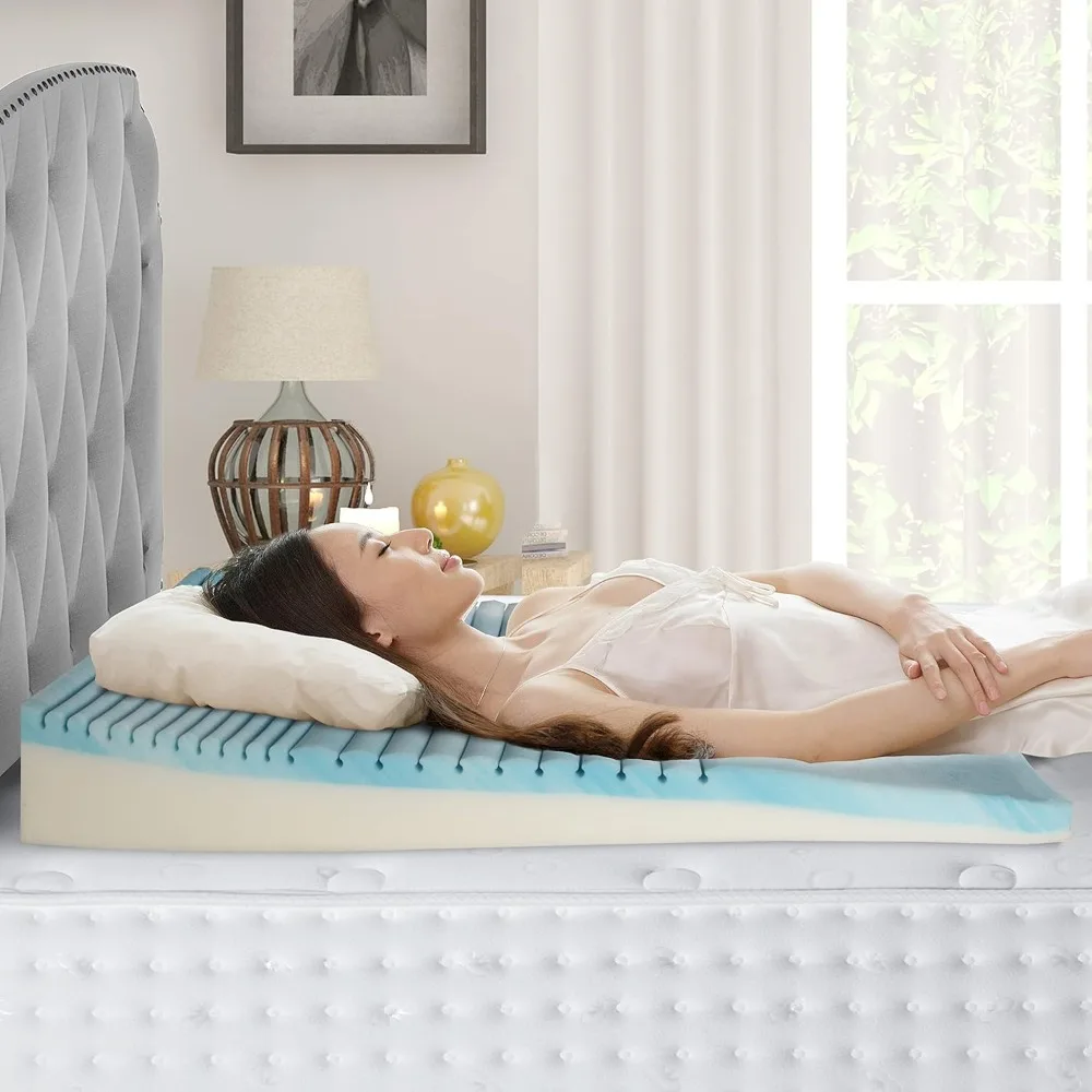 

Gel Cooling Memory Foam Body Wedge Pillow with Dual Foam Construction, 4" Gradual Incline