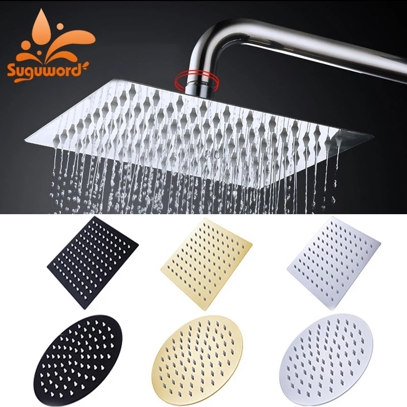 

Хромированный/матовый черный 6 "/8"/10 "/12" квадратная круглая насадка для душа с осадками, экономия воды, ультратонкий аксессуар для ванной комнаты из нержавеющей стали