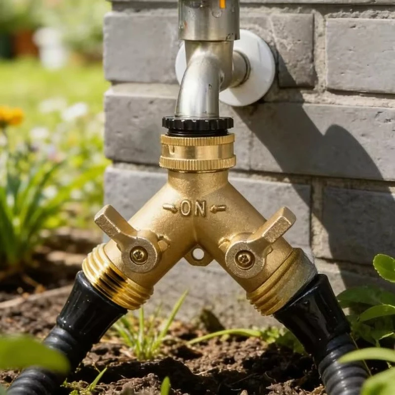 2026 New Hose Pipe Valve Splitter Quick Connector Adaptor Y-shaped Garden Tap 2 Way Brass For Outdoor Faucet