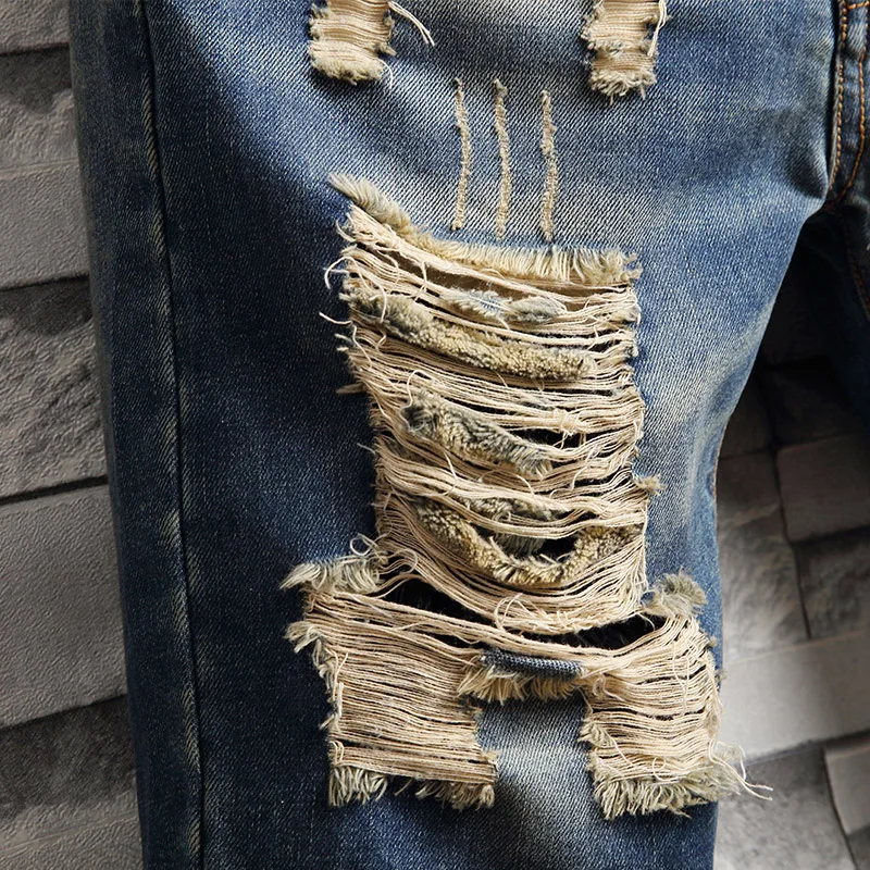 Ripped Hip-hop Denim Shorts Men's Summer Fashion Loose Patchwork Scratched Distressed Knee Length Jeans Vintage Y2K Streetwear view 5