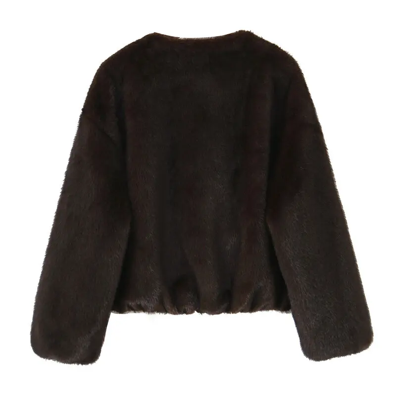 Fall 2025 New Women's Fashionable Versatile Artificial Fur Effect Jacket Coat Long Sleeve Zipper Closure Commute Style 6318288