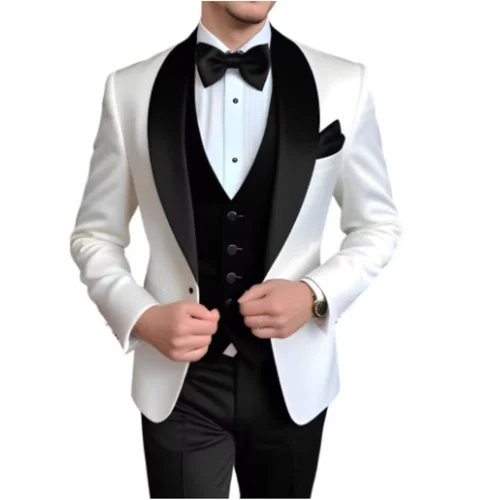 Imagen 2 del producto Esmoquin personalizado de 3 piezas para hombre con bufanda, traje para fumar con solapa, padrinos de boda, chaqueta Formal para fiesta, Ternos Masculinos