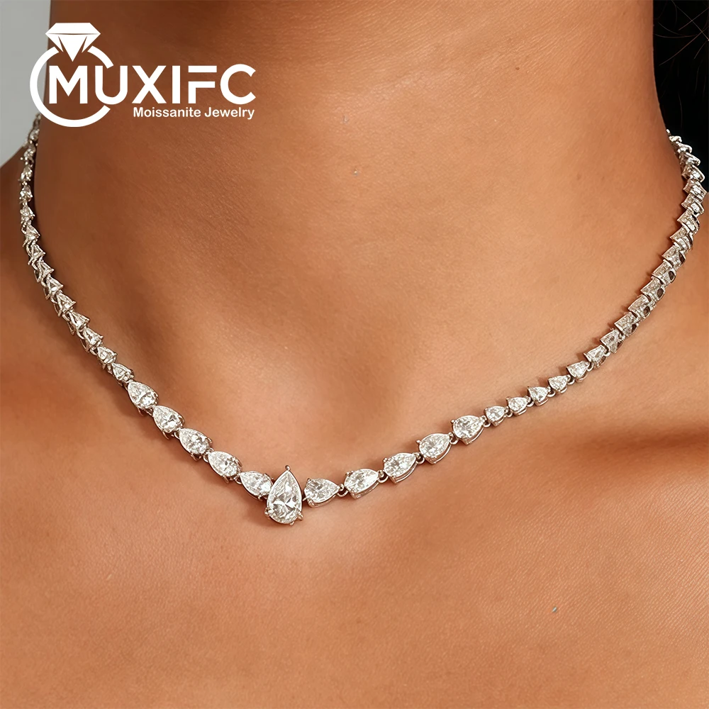 

1.5ct Pear Cut All Moissanite Pendant Necklace for Women S925 Sterling Silver Full Paved Dainty Clavicle Chain Fine Jewelry Gift