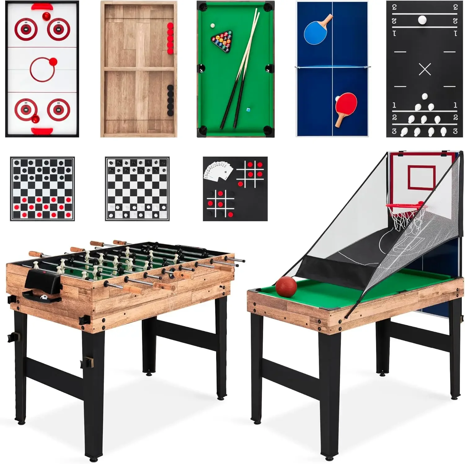 13-in-1 Combo Game Table Set for Home, Game Room, Friends & Family w/Ping Pong, Foosball, Basketball