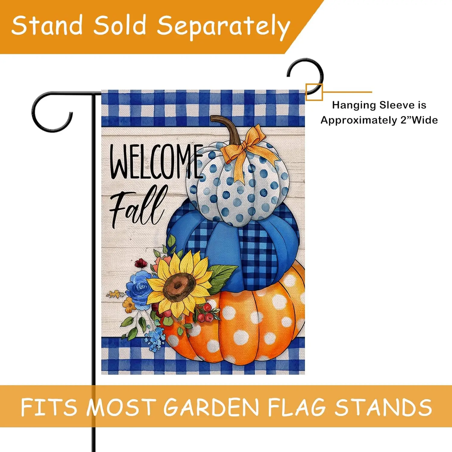 Selmad Welcome Fall Pumpkin Patch Decorative Burlap Garden Flag, Autumn Harvest Polka Dots Home Yard Small Outdoor Decor, Sunflo