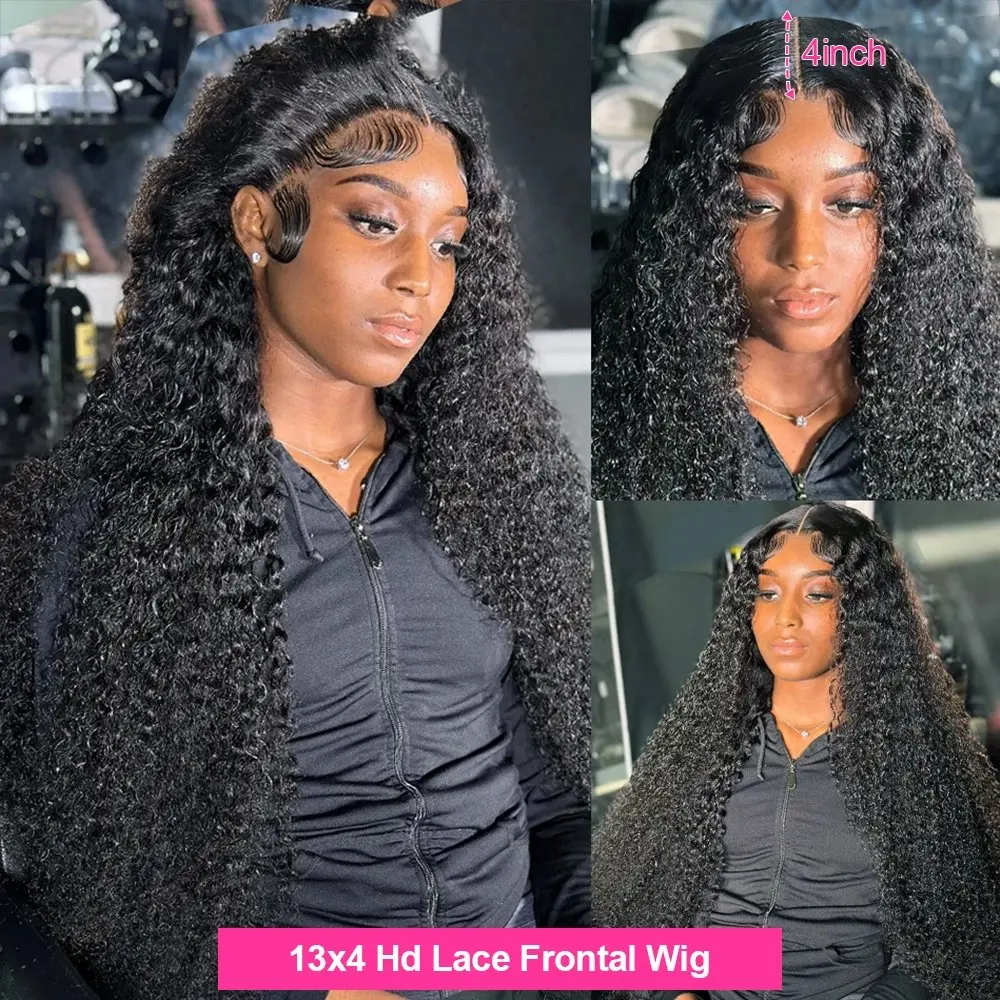 Natural Black  32 Inch 13x6 HD Lace Forehead Wig Deep Wave 13X4 Human Hair Curly High Quality Women's Glueless Wig 180 Density