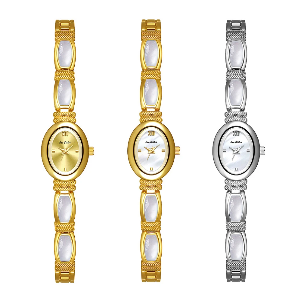 Bee Sister Orologio da donna Nuovo stile Orologio da polso con conchiglia di abalone in oro nero naturale premium Orologio da donna al quarzo vintage di lusso