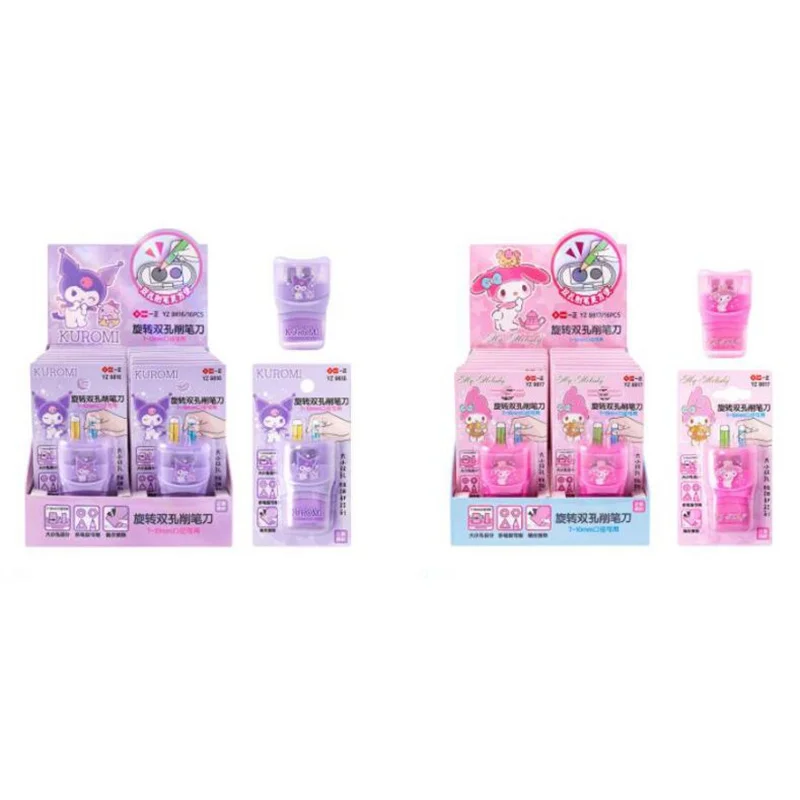 sanrio kuromi melody pencil sharpener com eraser faca mecanica cortador de mao papelaria presente material escolar 12 pcs por lote 01