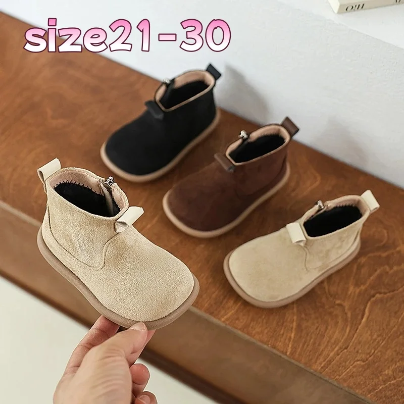

Autumn Winter Children Casual Shoes for Baby Boys Girls Boots Oxford Suede Plush Kids Ankle Boots Outdoor Anti-slip Infant Shoes