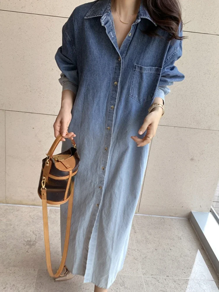 Imagem -05 - Japão Harajuku Chic Button up Long Denim Dress Mulheres Outono Inverno Moda Casual Streetwear Lady Jean Vestidos Baratos Atacado