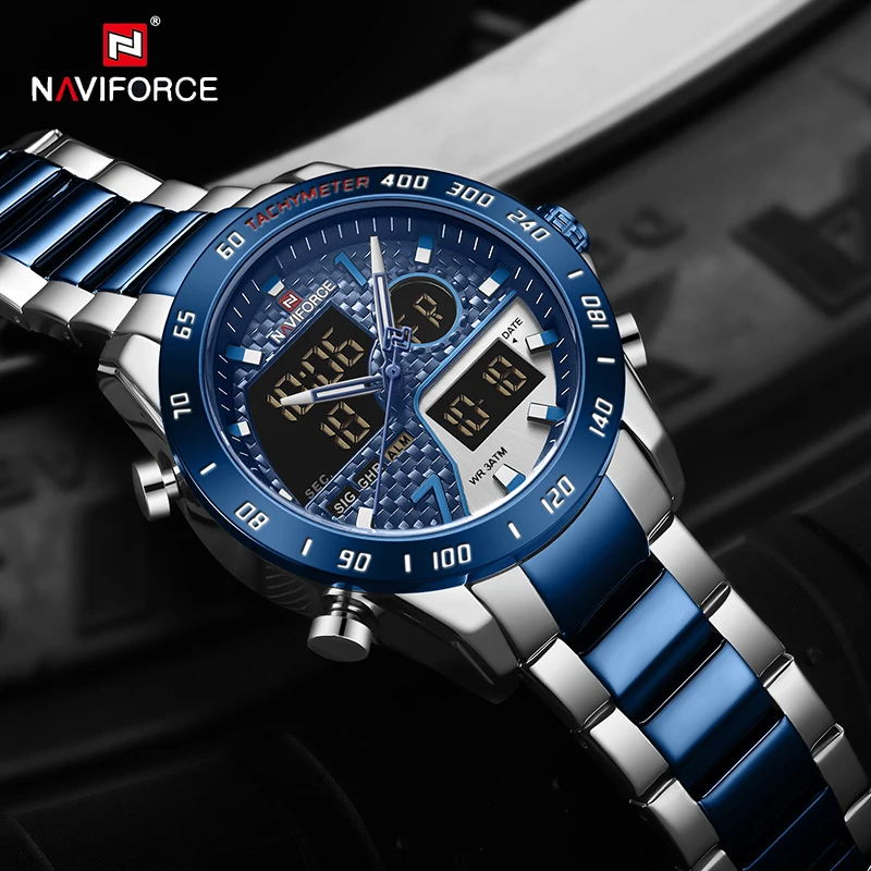 NAVIFORCE Luxury Brand Men's Wrist Watch Military Digital Sport Watches For Man Steel Strap Quartz Clock Male Relogio Masculino