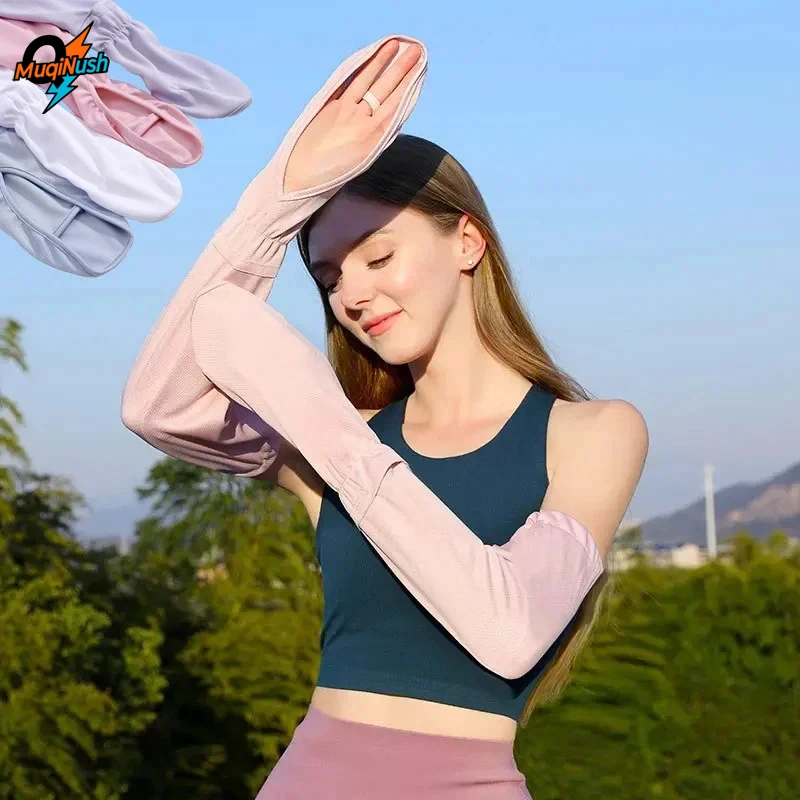 

MuqiNushSun Protection Arm Sleeve for Women Work Cooling Tattoo Cover Up for Cycling Fishing Ice Silk Sleeve Colorful White Pink