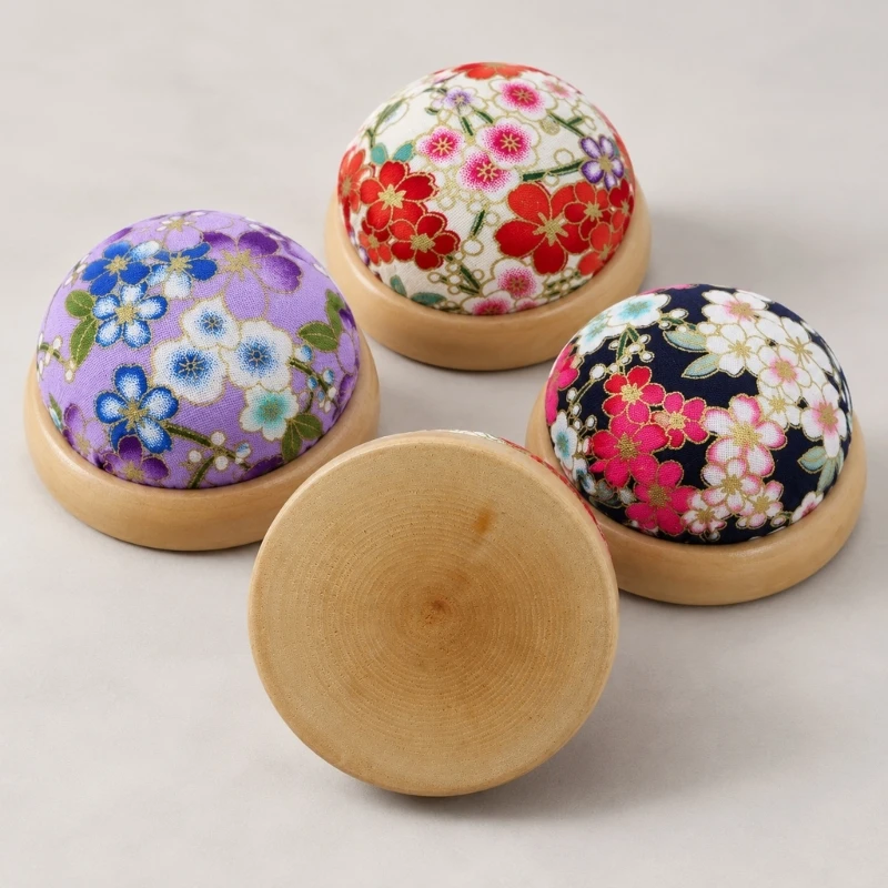 DIY Needle Cushion Set with Fabric Components and Wooden Bases for Individual Embroidery Decoration, Needle Storage, Repair Y5GB
