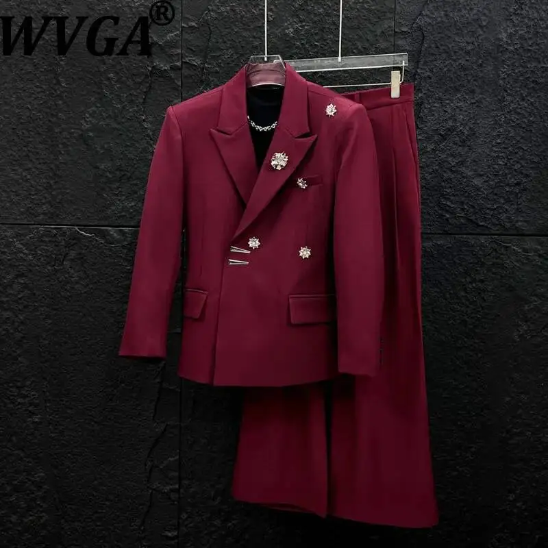 

Костюм-двойка WVGA: Новинка Весна-Осень, Мужской Элитный Металлический Блейзер с Брошью и Накладными Плечиками, Шикарные Повседневные Прямые Брюки, Модель W23111