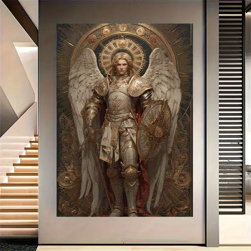 1pc Frameless Canvas Art Print, 31.49x47.24 Inches Archangel Michael with Sword, Waterproof Vertical Wall Decor - Perfect for Li