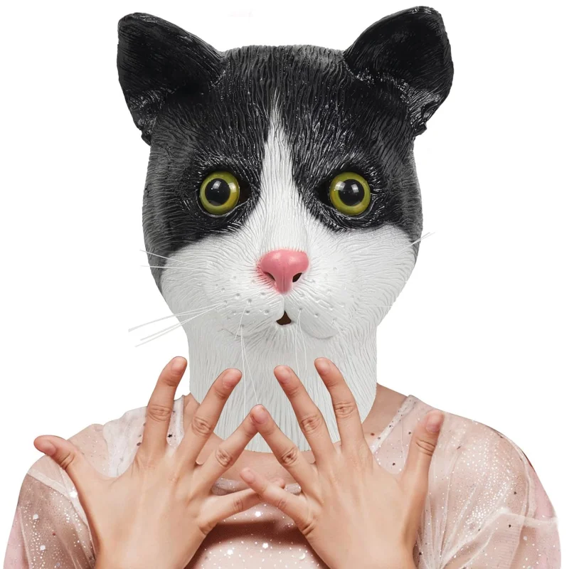 Gefleckte Katzenmaske Halloween Realistische Rollenspiel-Verkleidung Tier-Katzen-Vollkopfmaske Geburtstag Erwachsene Männer Frauen Verkleidung – Detail 2
