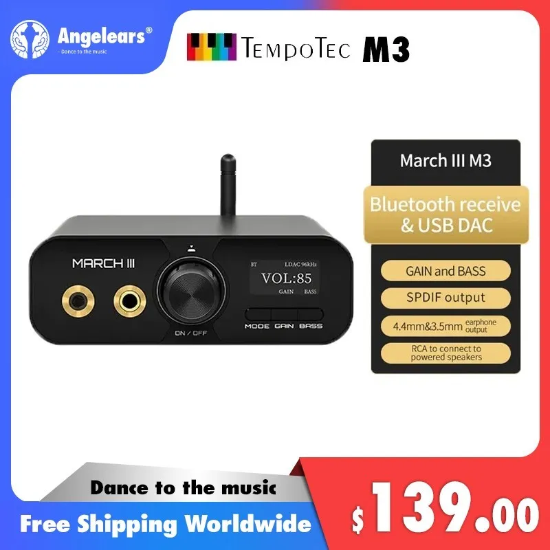 

TempoTec M3 HIFI USB DAC,5.2 Bluetooth DAC,Headphone Amplifier 4.4mm,Long Transmission Distance, Bluetooth Audio Receiver, DSD