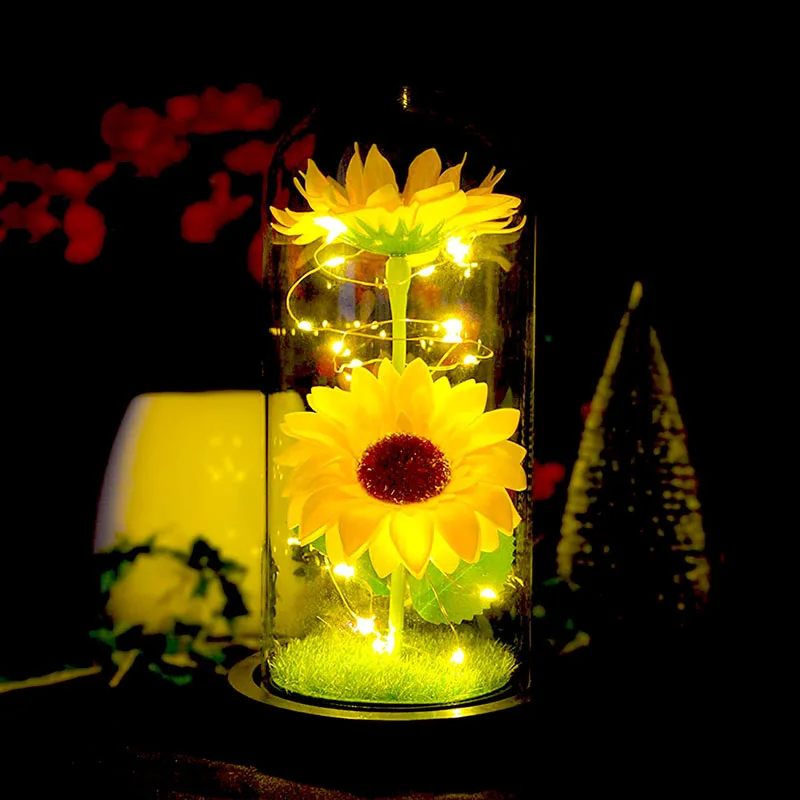 Graduation Season Thank Teacher Zhou\'s Creative Gifts Glowing Ornaments Sunflower Glass Cover Valentine\'s Day Wedding Decorative