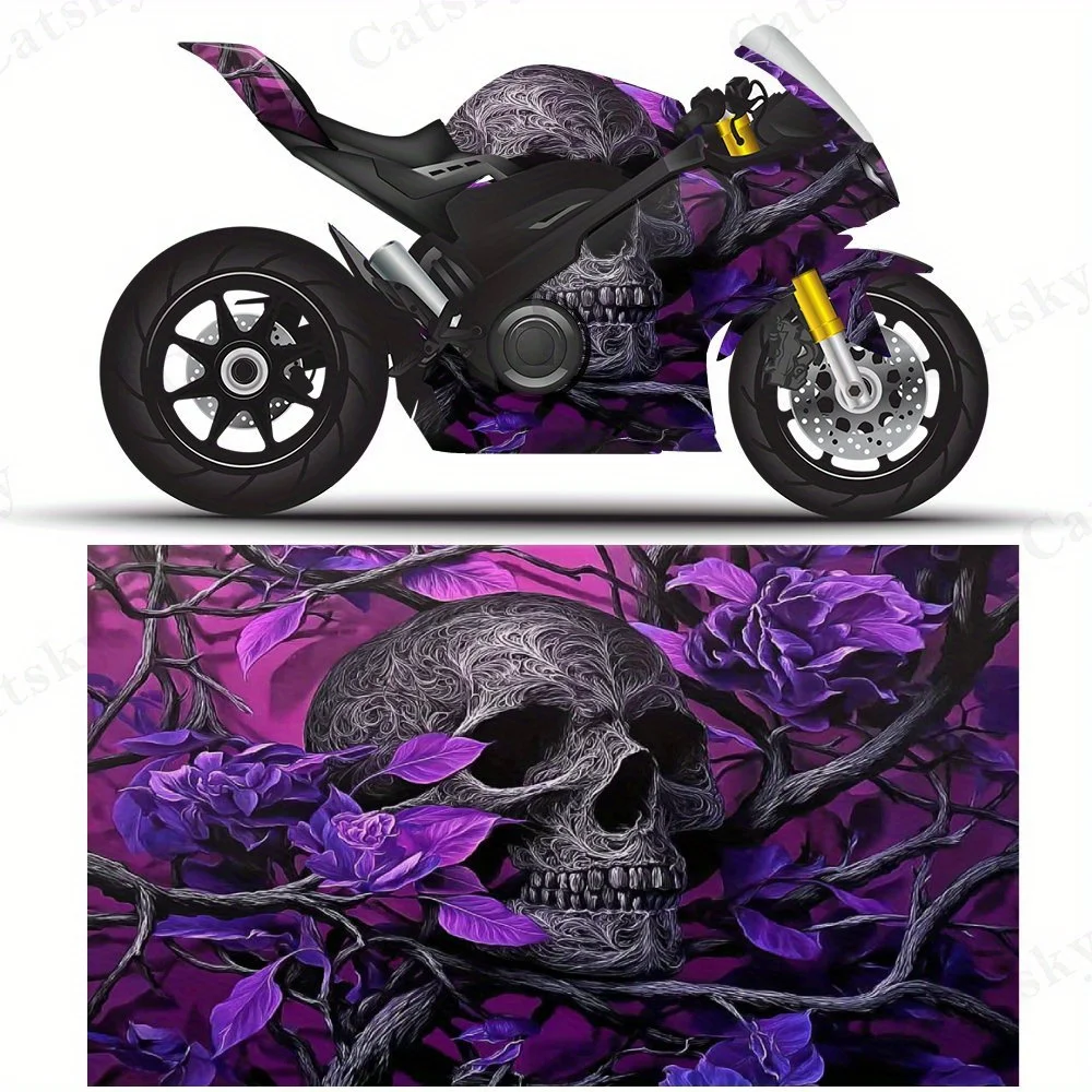 

Skull and purple rose PVC material self-adhesive waterproof motorcycle car sticker, paste firm and anti-wear, waterproof and sun