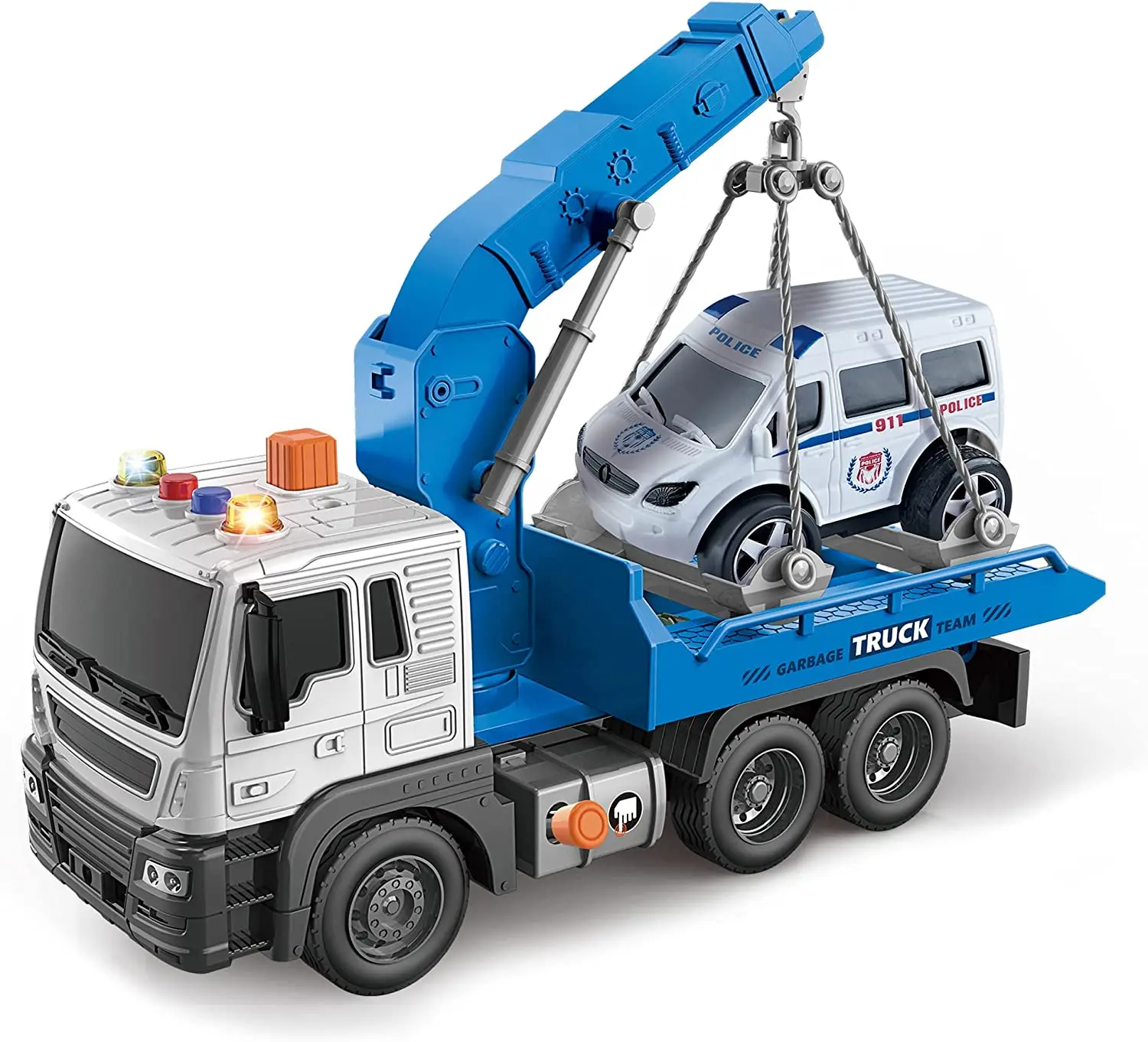 Kids Truck Toy with Hook and Car Transport Truck Crane Toy with Light&Sound for Boys and Girls