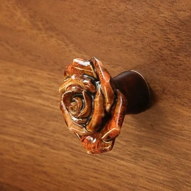 Antique retro rose ceramic handle cupboard wardrobe chest of drawers door handle