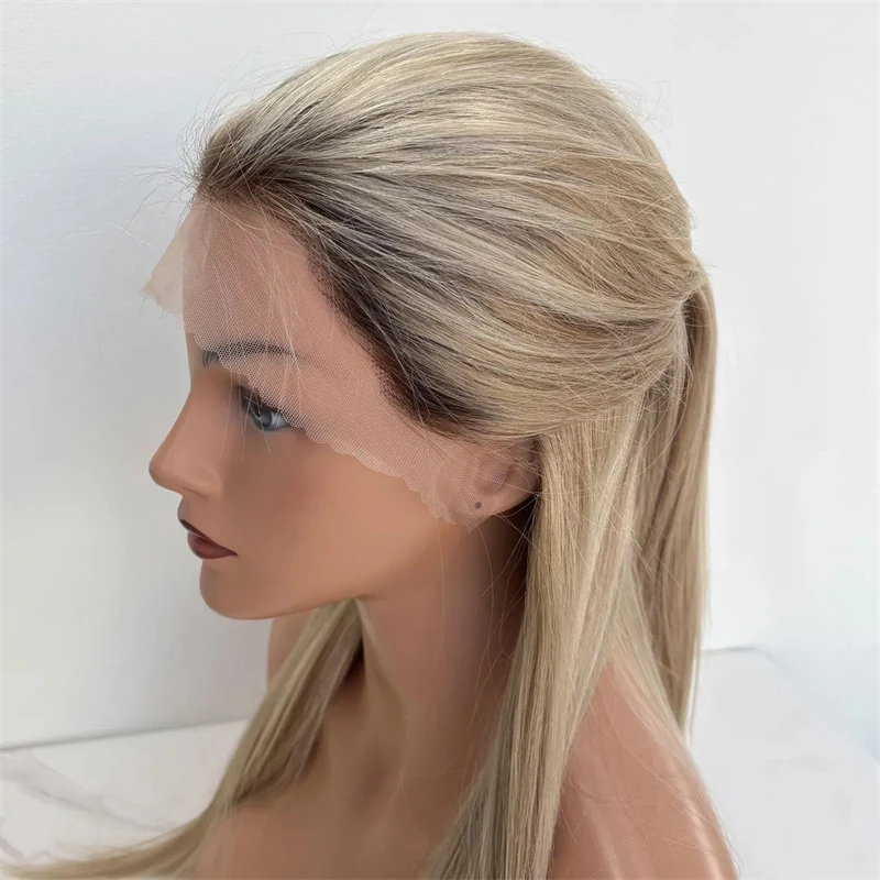 

Синтетический парик с кружевной передней частью, без клея, с предварительно проработанной линией роста волос, омбре, пепельно-русый, с имитацией корней, для женщин, для вечеринок, на каждый день, для косплея, распродажа