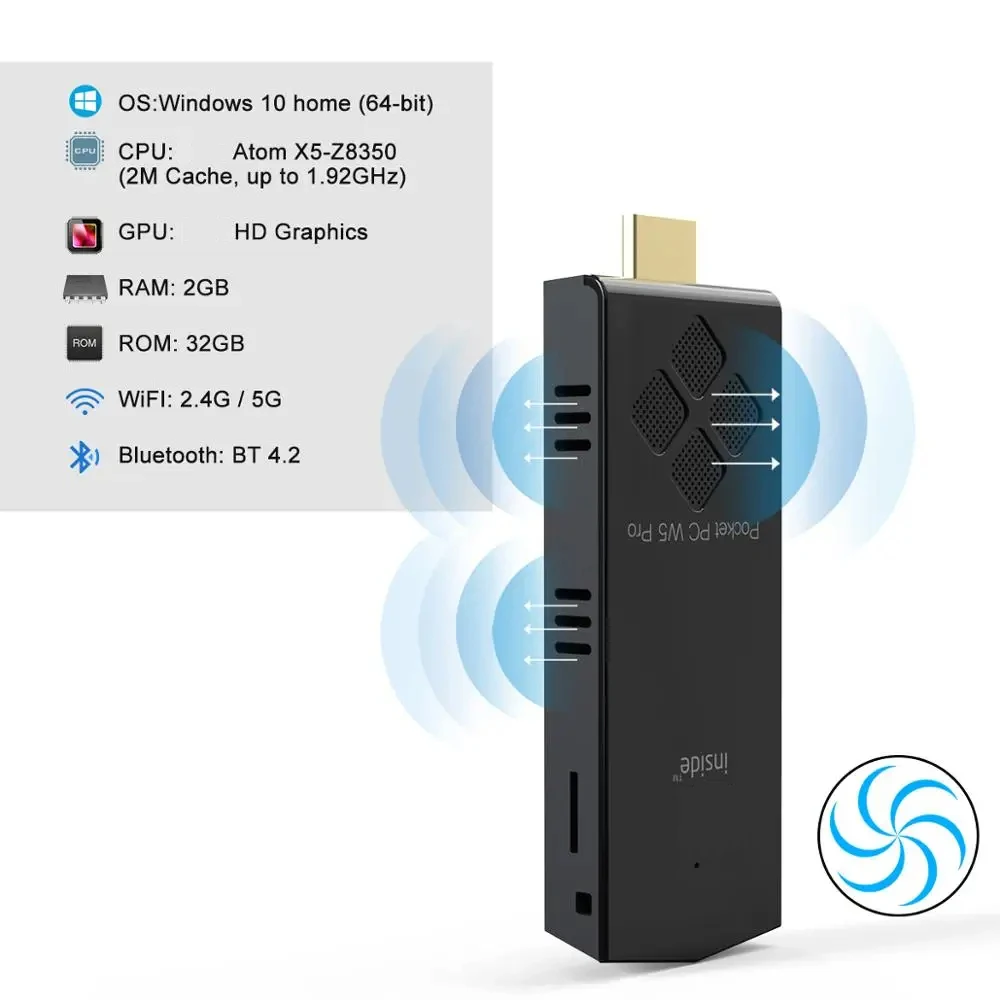 W5 PRO MINI PC Z8350 Windows 10 Mini PC Stick DDR3 4GB 64GB 8GB 128GB 2.4G/5G WiFi BT4.0 4K HD Computer