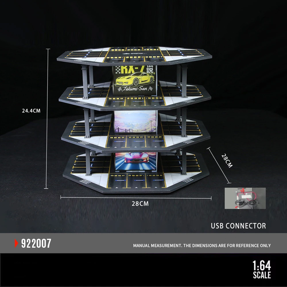 Modelli di garage per auto Parcheggio per edifici ottagonali 1:64 - 48 spazi di parcheggio, illuminato, scena di simulazione in miniatura