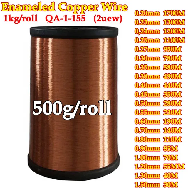 0,20-1,50 mm Qa-1-155 2UEW drut miedziany drut magnetyczny drut emaliowany miedź drut uzwojenia cewka drut miedziany drut uzwojenia waga 500g