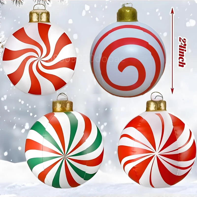 60CM Inflatable Candy Balloon Model Christmas Day Built in LED Light Outdoor Garden Courtyard Festival Party Fun Decoration Prop