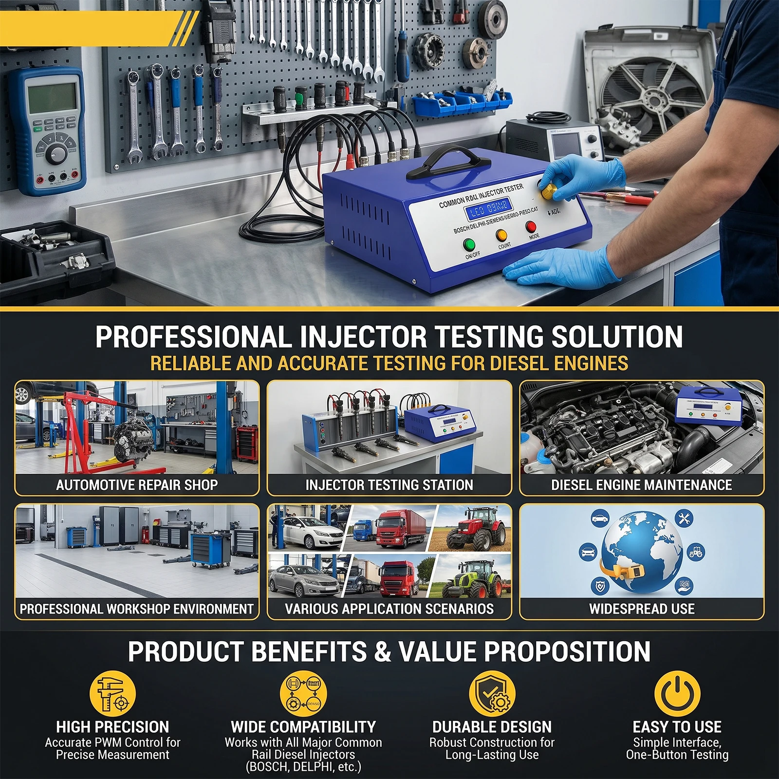 CR1000 Common Rail Injector Tester Piezo Solenoid  Valve AHE Dynamic Lift Resistance Test Pulse Adjustable Repair Tools view 4